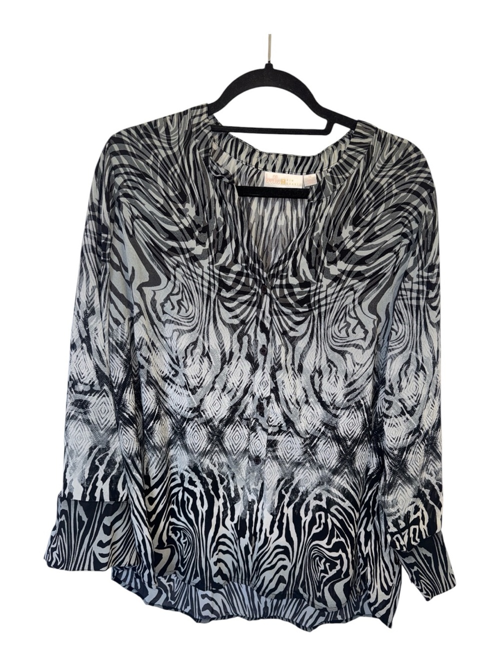 Belle by Kim Gravel Black and White Patterned V-Neck Blouse